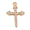 Brass Micro Pave Clear Cubic Zirconia Pendants, Real 18K Gold Plated, Cross, 21x14.5x2.5mm, Hole: 1.6mm