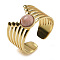 Natural Rhodonite Finger Rings, 304 Stainless Steel Multi-layer Open Cuff Rings, Real 18K Gold Plated, 13.5mm, Adjustable