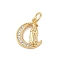 Brass Micro Pave Clear Cubic Zirconia Charms, with Jump Ring, Real 18K Gold Plated, Moon, 14x11.5x2.5mm, Hole: 3mm