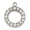 304 Stainless Steel Rhinestone Pendants, Ring, Stainless Steel Color, 16x13x3mm, Hole: 2mm