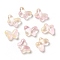 Transparent Baking Paint Glass Beads, with Glitter Powder, Butterfly, Pink, 10x14x5.5mm, Hole: 1mm