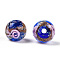 Luminous Handmade Gold Sand Lampwork Beads, Glow in the Dark, Round with Flower, Blue, 8x8mm, Hole: 1.6mm