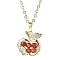 Apple Brass Micro Pave Cubic Zirconia with Natural Agate(Dyed) Pendants Necklaces, Brass Cable Chains Necklaces for Women, Golden, 17.80 inch(45.2cm)