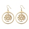 304 Stainless Steel Dangle Earrings, Tree, Golden, 63x40mm