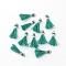 Polycotton(Polyester Cotton) Tassel Pendant Decorations, with Unwelded Iron Jump Rings, Golden, Teal, 10~16x2mm, Hole: 1.5mm