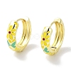 Real 18K Gold Plated Brass Enamel Flower Print Hoop Earrings for Women EJEW-L269-115G-2