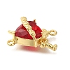 Brass FireBrick Cubic Zirconia Rose Heart with Sword Connector Charms KK-R002-27G-01-2