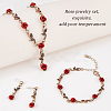 ANATTASOUL Siam Rhinestone Rose Flower Dangle Stud Earrings & Link Chain Bracelet & Lariat Necklace SJEW-AN0001-13-3