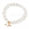 Round Cat Eye Beads Stretch Charm Bracelets Sets BJEW-JB05578-3