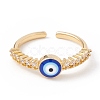 Blue Enamel Evil Eye Open Cuff Ring with Clear Cubic Zirconia KK-E005-03G-1