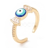 Blue Enamel Candy with Evil Eye Open Cuff Ring with Clear Cubic Zirconia KK-E005-06G-3