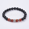 Natural Carnelian(Dyed & Heated) & Black Obsidian & Cubic Zirconia Beaded Stretch Bracelet BJEW-P188-06A-01-1