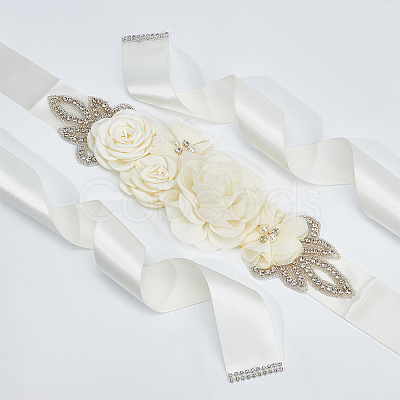 Rhinestone Flower with ABS Imitation Pearl Bridal Belt AJEW-WH0348-119B-1