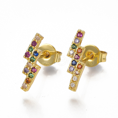 Brass Micro Pave Cubic Zirconia(Random Mixed Color) Flash Stud Earrings EJEW-S201-87-1