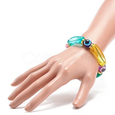 7Pcs 7 Color Acrylic Curved Tube & Plastic Evil Eye Beaded Stretch Bracelets Set BJEW-JB08962-1