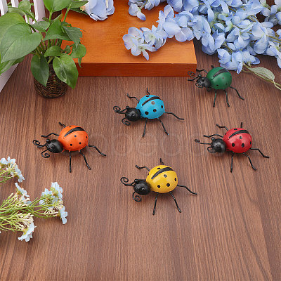 Globleland 5Pcs 5 Styles Iron Ladybug Wall Decoration DJEW-GL0001-04-1