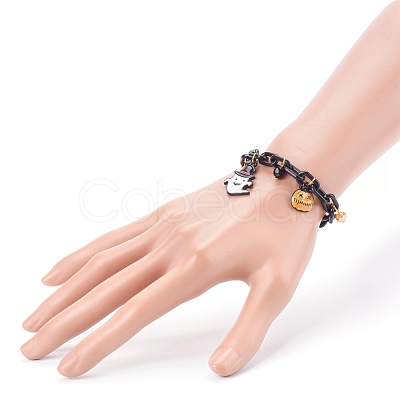 Halloween Theme Alloy Enamel Charm Bracelets BJEW-JB05978-1