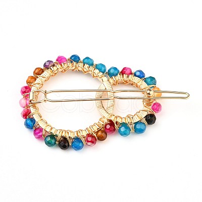 Alloy Hollow Geometric Natural Agate Beads Hair Barrettes PHAR-JH00059-01-1