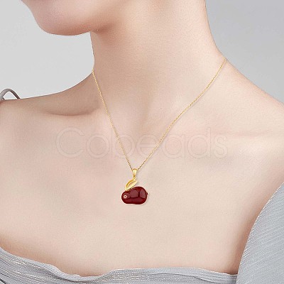 Red Dyed Natural White Jade & Cubic Zirconia Bunny Pendant Necklace JN1072A-1