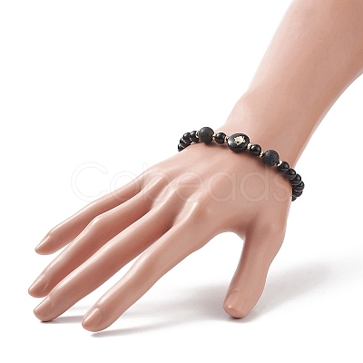 Glass & Natural Lava Rock & Synthetic Hematite Stretch Bracelet Sets BJEW-JB09204-1