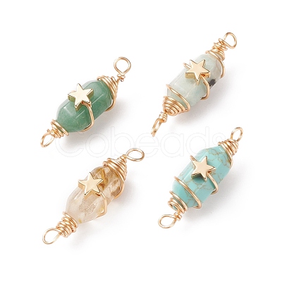 Natural & Synthetic Gemstone Double Terminal Pointed Connector Charms PALLOY-JF01833-1