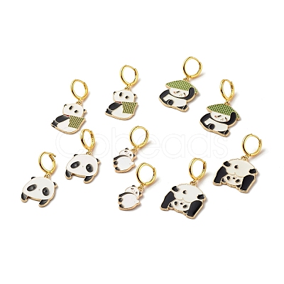 Alloy Enamel Panda Dangle Hoop Earrings for Women EJEW-JE04774-1