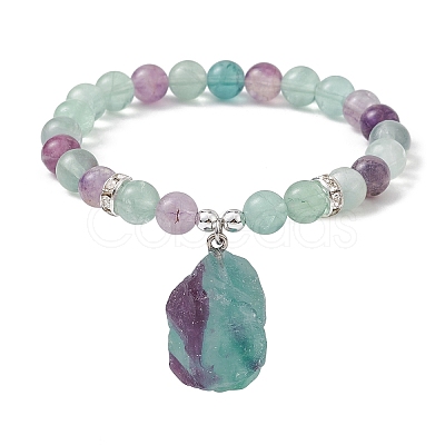 Natural Rainbow Fluorite & Synthetic Hematite Beaded Stretch Bracelet BJEW-JB09760-01-1