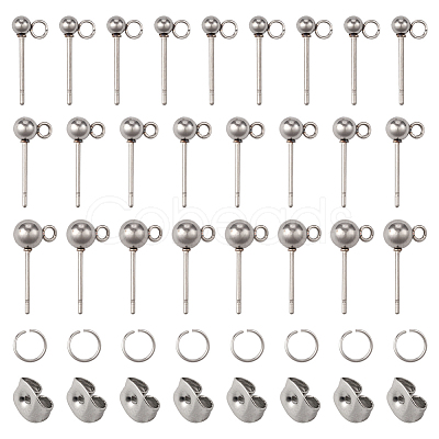 Pandahall 90Pcs 3 Size 202 Stainless Steel Ball Stud Earring Findings STAS-TA0002-22-1