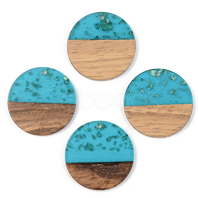 Transparent Resin & Walnut Wood Pendants X-RESI-S389-025A-B03-1