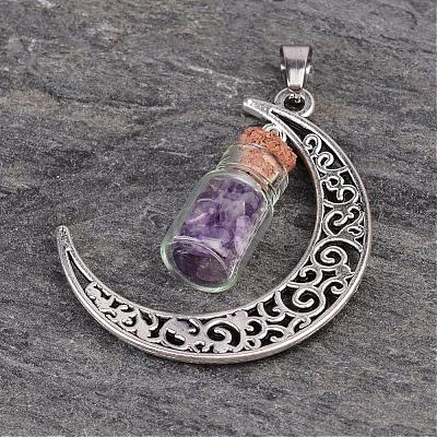 Column Glass Bottle with Amethyst inside Pendants PALLOY-JF00170-05-1