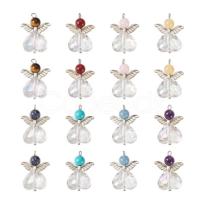 Fashewelry 16Pcs 8 Styles Natural & Synthetic Mixed Gemstone AB Color Acrylic Pendants G-FW0001-37-1