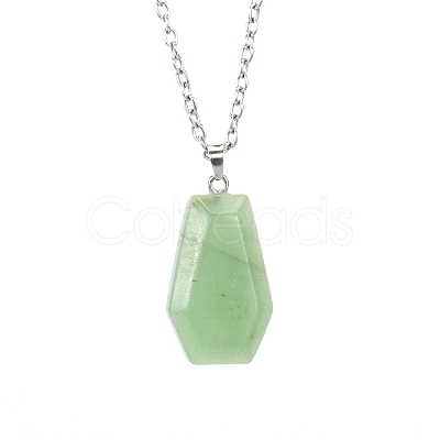 Natural Green Aventurine Halloween Coffin Pendant Necklace with Platinum Alloy Chains PW-WG29489-04-1