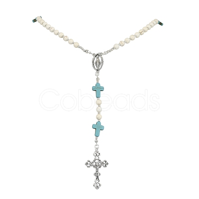 Synthetic Magnesite Rosary Bead Necklaces NJEW-TA00122-01-1