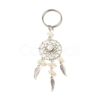 Alloy Findings with Natural White Moonstone Beads and Natural Howlite Beads Keychain KEYC-JKC00119-05-1