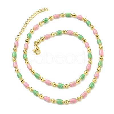 Brass Enamel Column Link Chain Necklaces NJEW-H039-09B-03G-1