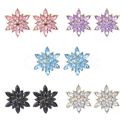 FIBLOOM 5 Pairs 5 Colors 3D Flower Cubic Zirconia Stud Earrings EJEW-FI0001-76-1