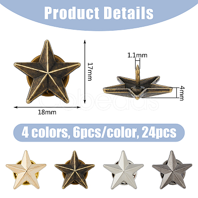 SUPERFINDINGS 24Pcs 4 Colors Alloy Star Brooches JEWB-FH0001-41-1