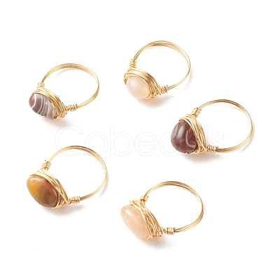 Natural Botswana Agate Oval Finger Rings RJEW-JR00441-04-1