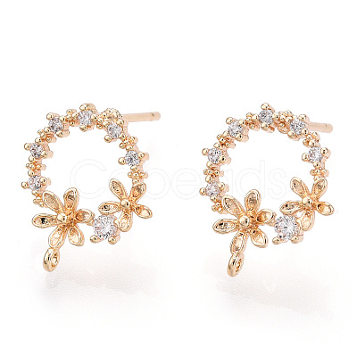 Brass Micro Pave Clear Cubic Zirconia Stud Earring Findings KK-T054-51G-NF-1