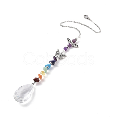 Glass Teardrop Chandelier Pendant Decorations HJEW-JM00855-1