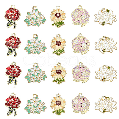 30Pcs 5 Styles Zinc Alloy Enamel Pendants ENAM-CJ0003-09-1