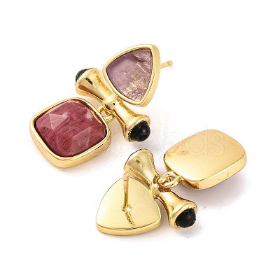 Ion Plating(IP) Natural Amethyst and Natural Rhodonite Stud Earring Findings EJEW-U014-01C-1