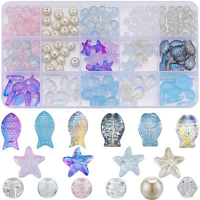 SUNNYCLUE 230pcs 15 Style Transparent Spray Painted & Crackle & Electroplate & Imitation Pearl Glass Beads DIY-SC0023-33-1