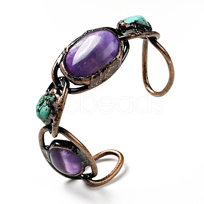 Natural Turquoise & Amethyst Open Cuff Bangle G-D468-07R-1