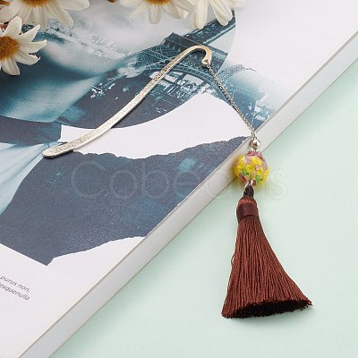 Metal Bookmark Gift with Polyester Tassel Big Pendant Decorations AJEW-JK00167-04-1