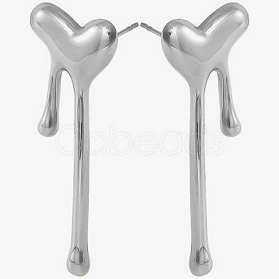 1 Pair Stylish Heart Tassel 304 Stainless Steel Stud Earrings for Women WI4512-1-1