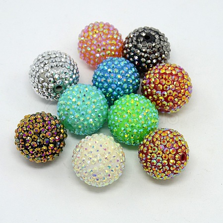 Chunky Resin Rhinestone Bubblegum Ball Beads RESI-M014-M-1