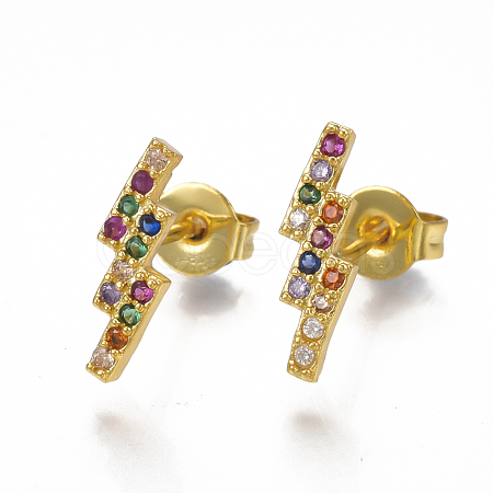 Brass Micro Pave Cubic Zirconia(Random Mixed Color) Flash Stud Earrings EJEW-S201-87-1