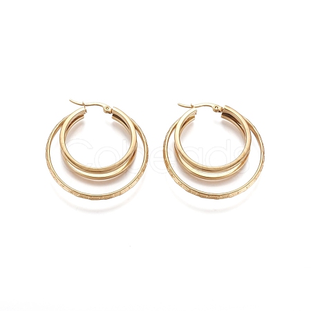 304 Stainless Steel Triple Hoop Earrings for Women Girls STAS-D171-31G-1