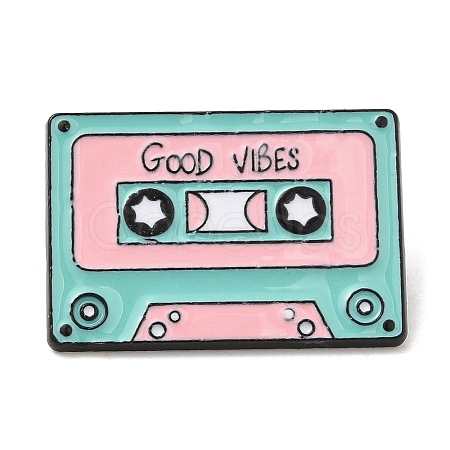 Cassette with Word Good Vibes Enamel Pins JEWB-I025-02C-1